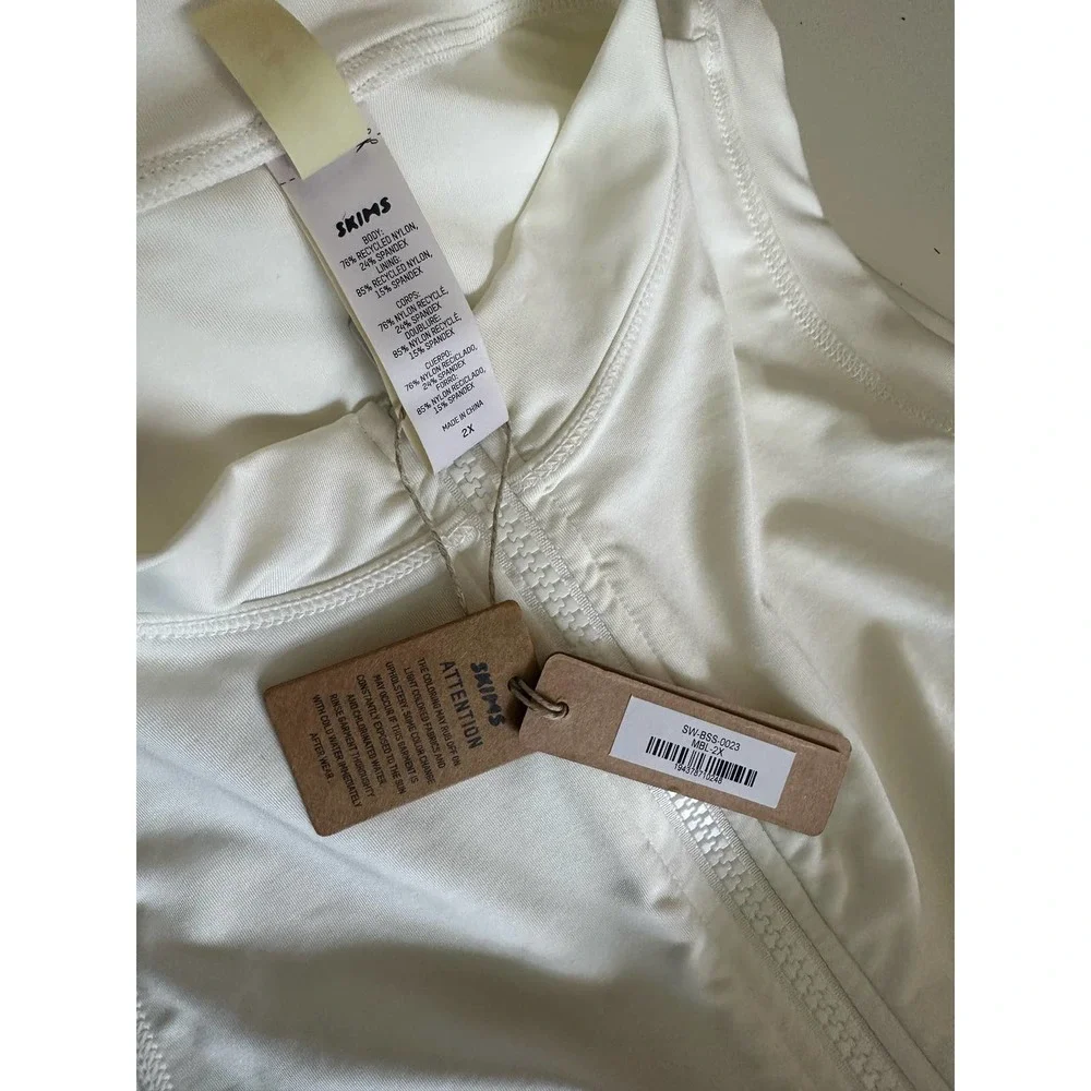 NWT SKIMS Front Zip Mock Neck Mid thigh Swim Cycle suit marble 2X